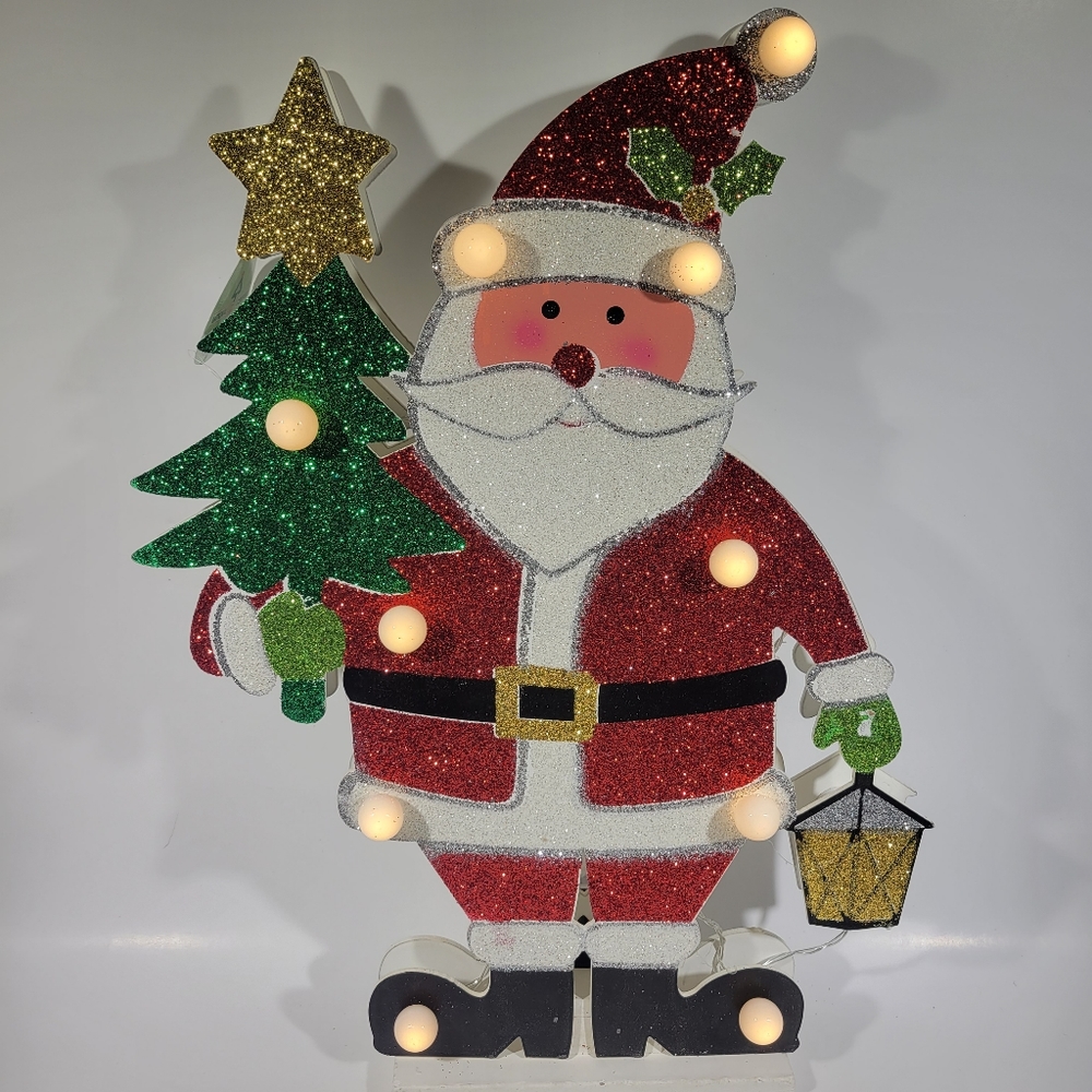 17" Statuaries Red Wooden Pre-Lit Christmas Santa National Tree Company …